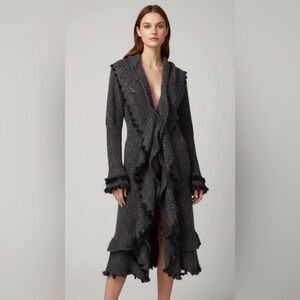 Stunning Olivia M Ruffle Cardigan - Boho Chic Faux Fur trim and tuffs- Gem